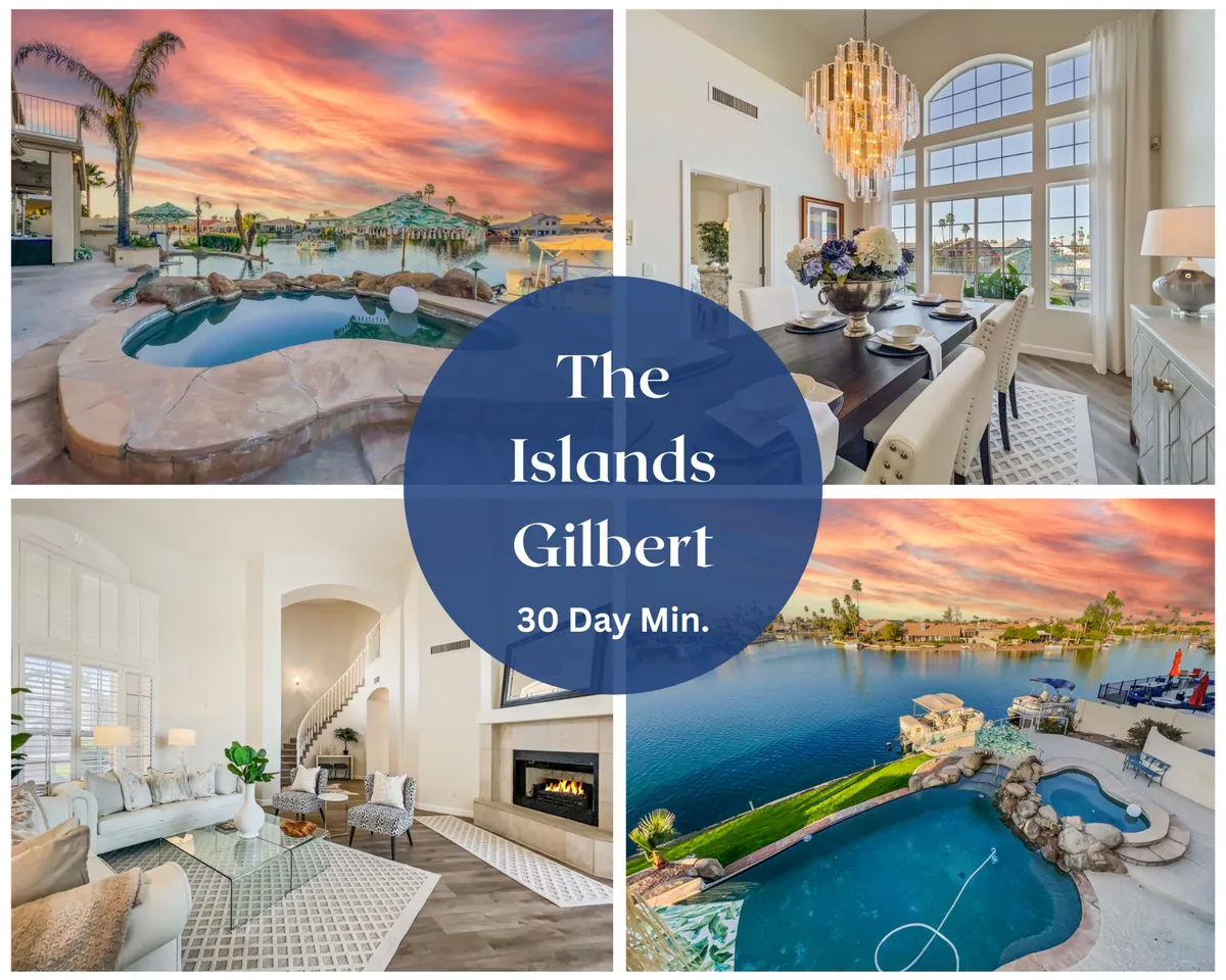 The image showcases a luxurious backyard oasis featuring a sparkling swimming pool, a stylish outdoor seating area, a dining table elegantly set with a floral arrangement, and expansive windows revealing a glimpse of a grand chandelier inside. The waterfront setting and lush landscaping evoke a sense of tranquility and upscale living, perfect for gatherings or peaceful relaxation.